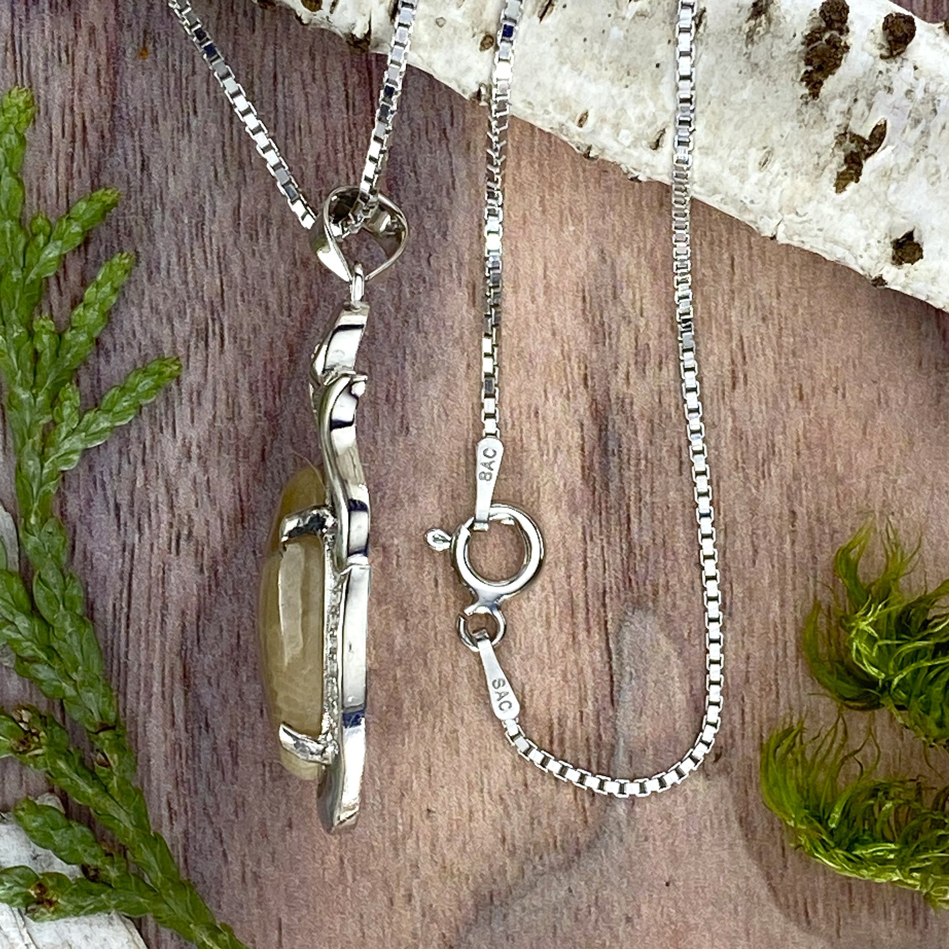 Petoskey Stone Pendant Necklace Side View - Stone Treasures by the Lake