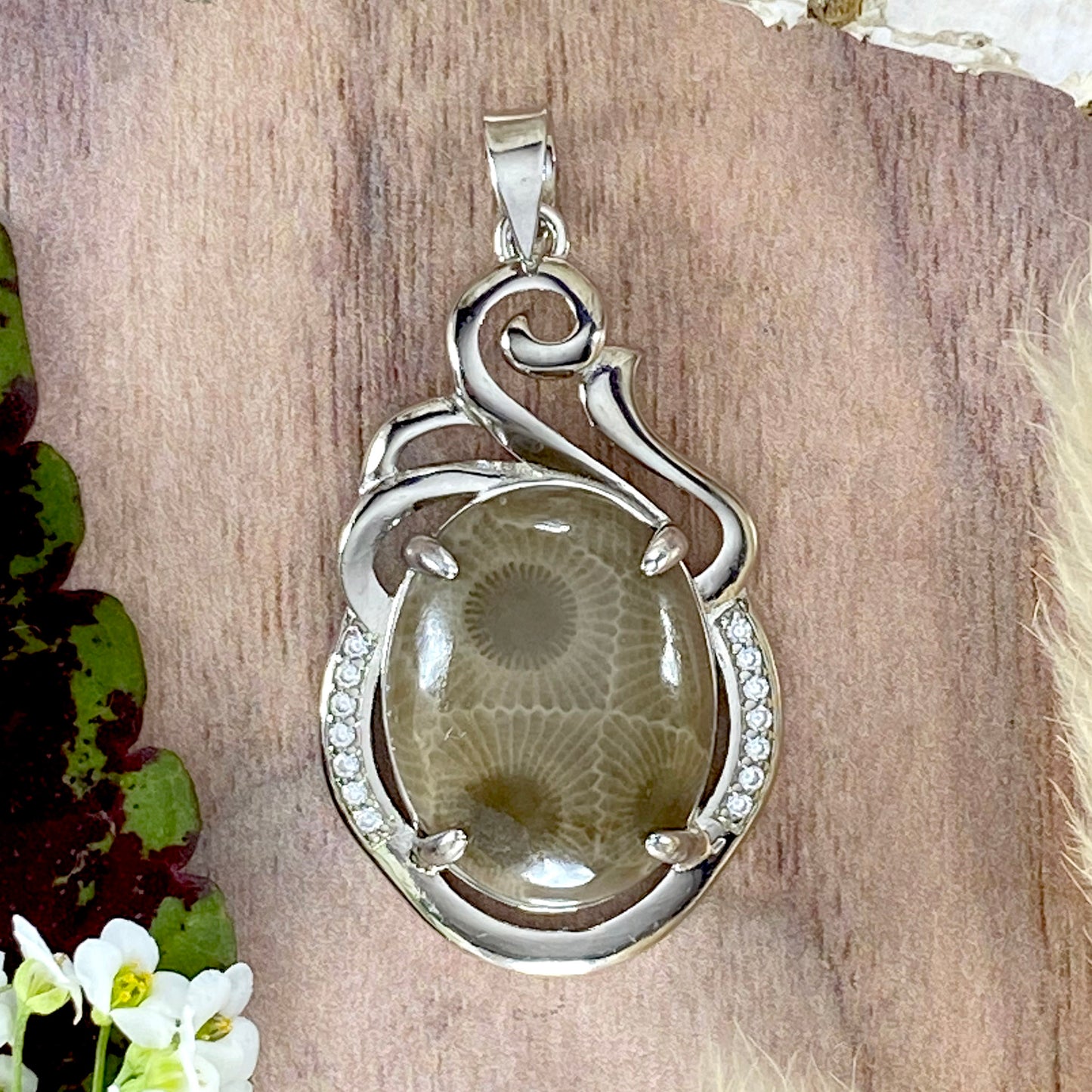 Petoskey Stone Pendant Necklace Front View V - Stone Treasures by the Lake