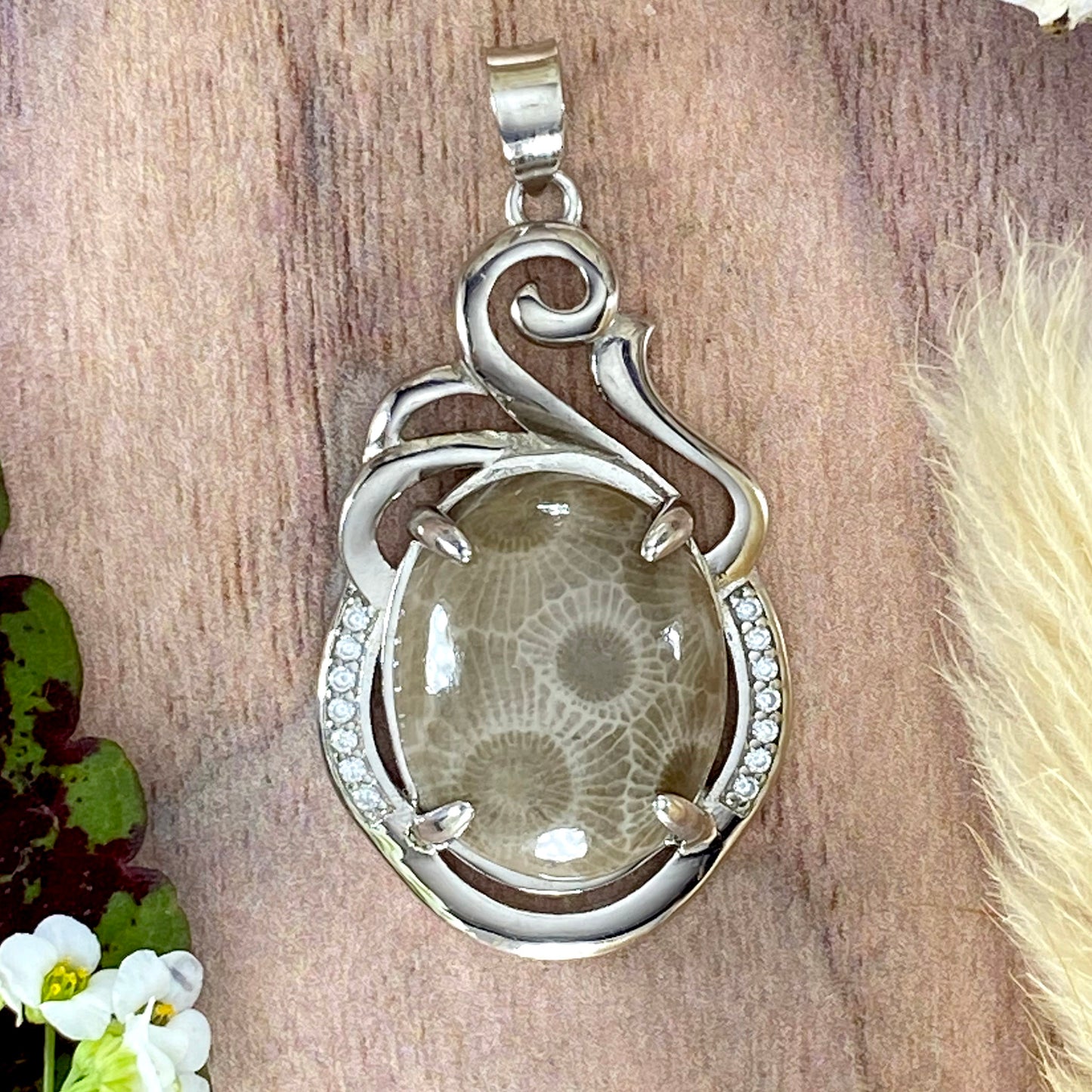 Petoskey Stone Pendant Necklace Front View VI - Stone Treasures by the Lake