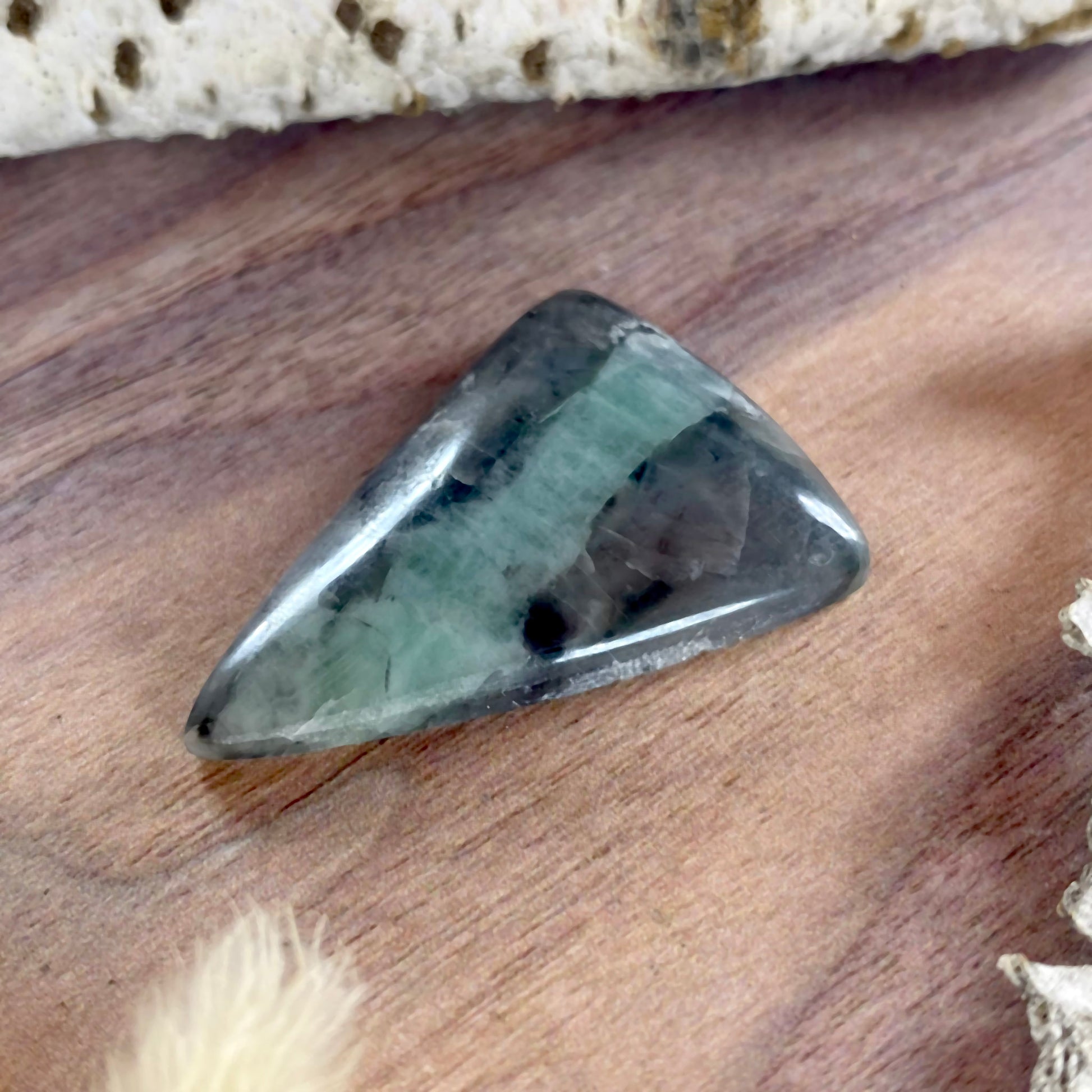 Emerald in Quartz Cabochon Front View II - Stone Treasures by the Lake