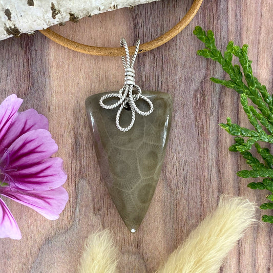 Petoskey Stone Pendant Necklace Front View - Stone Treasures by the Lake