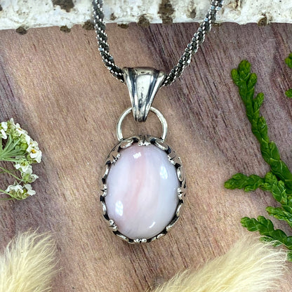 Peruvian Pink Opal Pendant Necklace Front View - Stone Treasures by the Lake