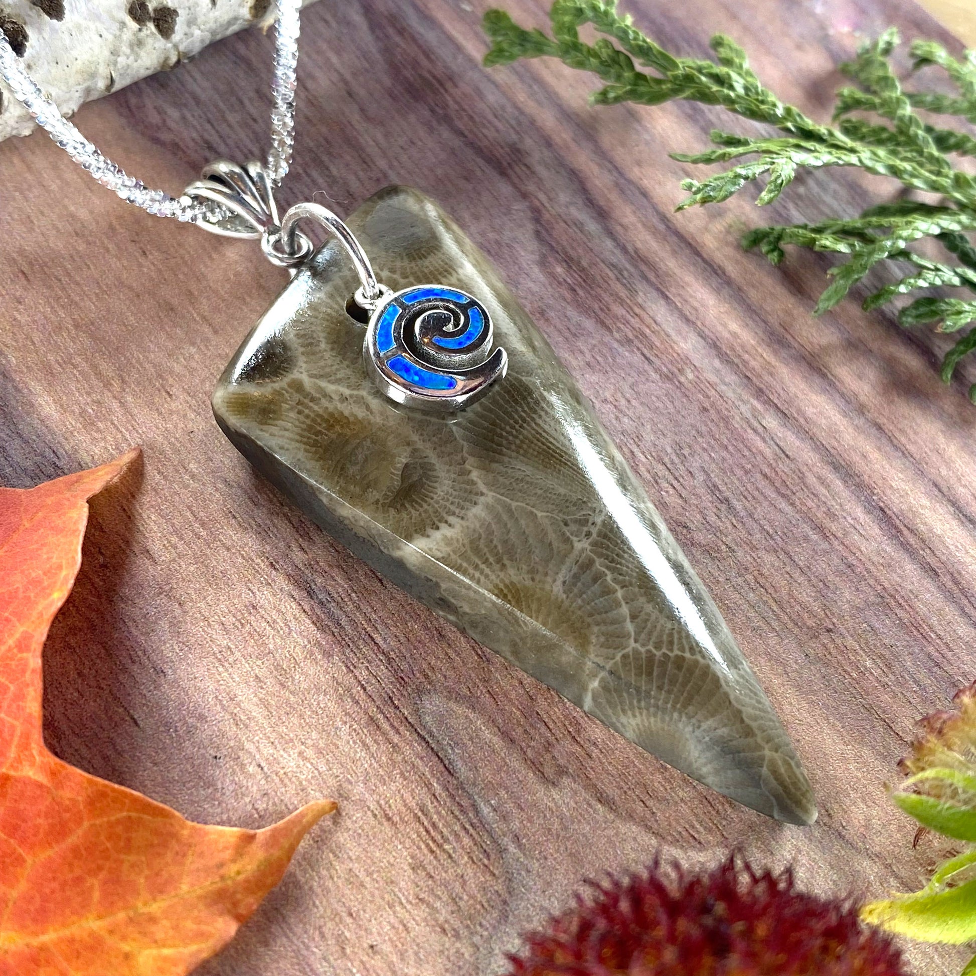 Petoskey Stone Swirl Charm Pendant Front View II - Stone Treasures by the Lake