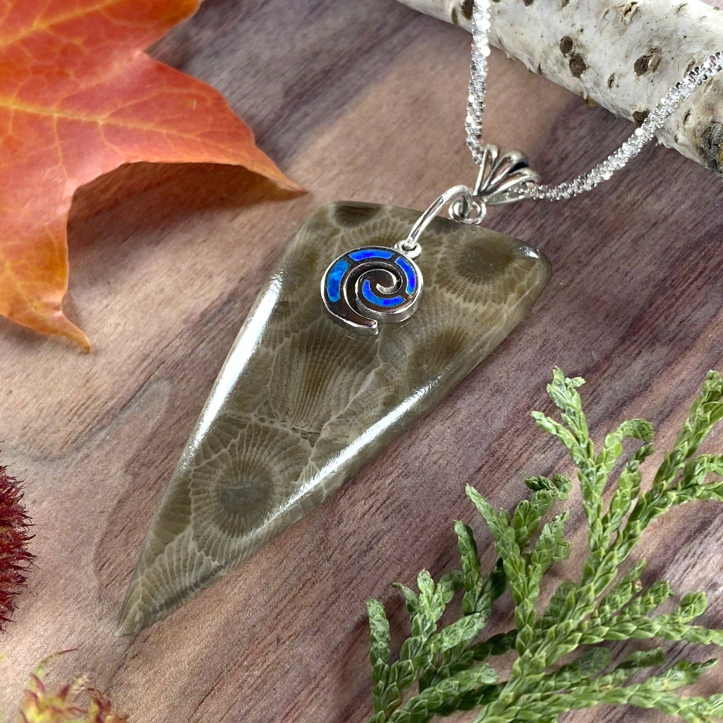Petoskey Stone Swirl Charm Pendant Front View III - Stone Treasures by the Lake