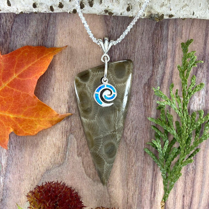 Petoskey Stone Swirl Charm Pendant Front View - Stone Treasures by the Lake
