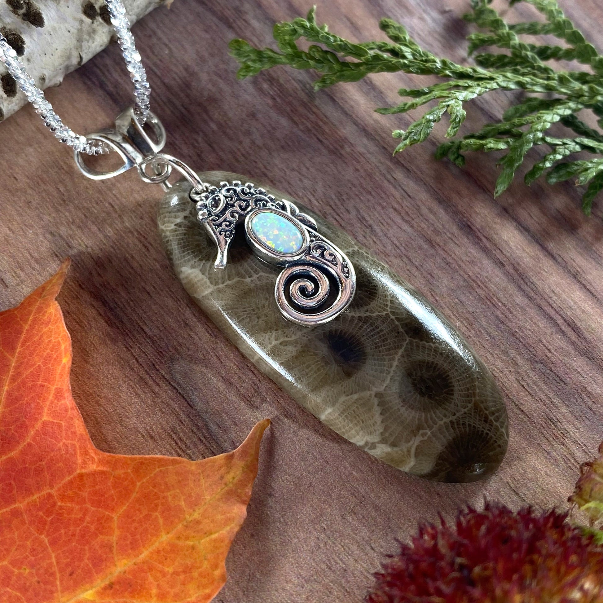 Petoskey Stone Seahorse Charm Pendant Stone Treasures by the Lake