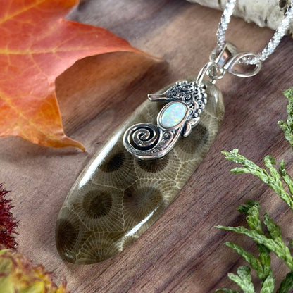 Petoskey Stone Seahorse Charm Pendant Front View III - Stone Treasures by the Lake