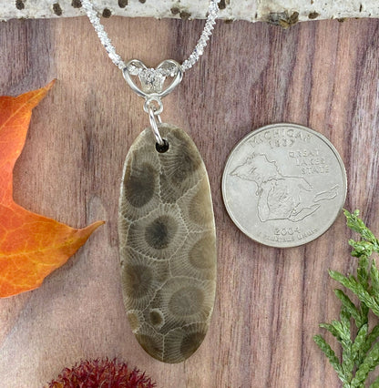 Petoskey Stone Seahorse Charm Pendant Back View - Stone Treasures by the Lake