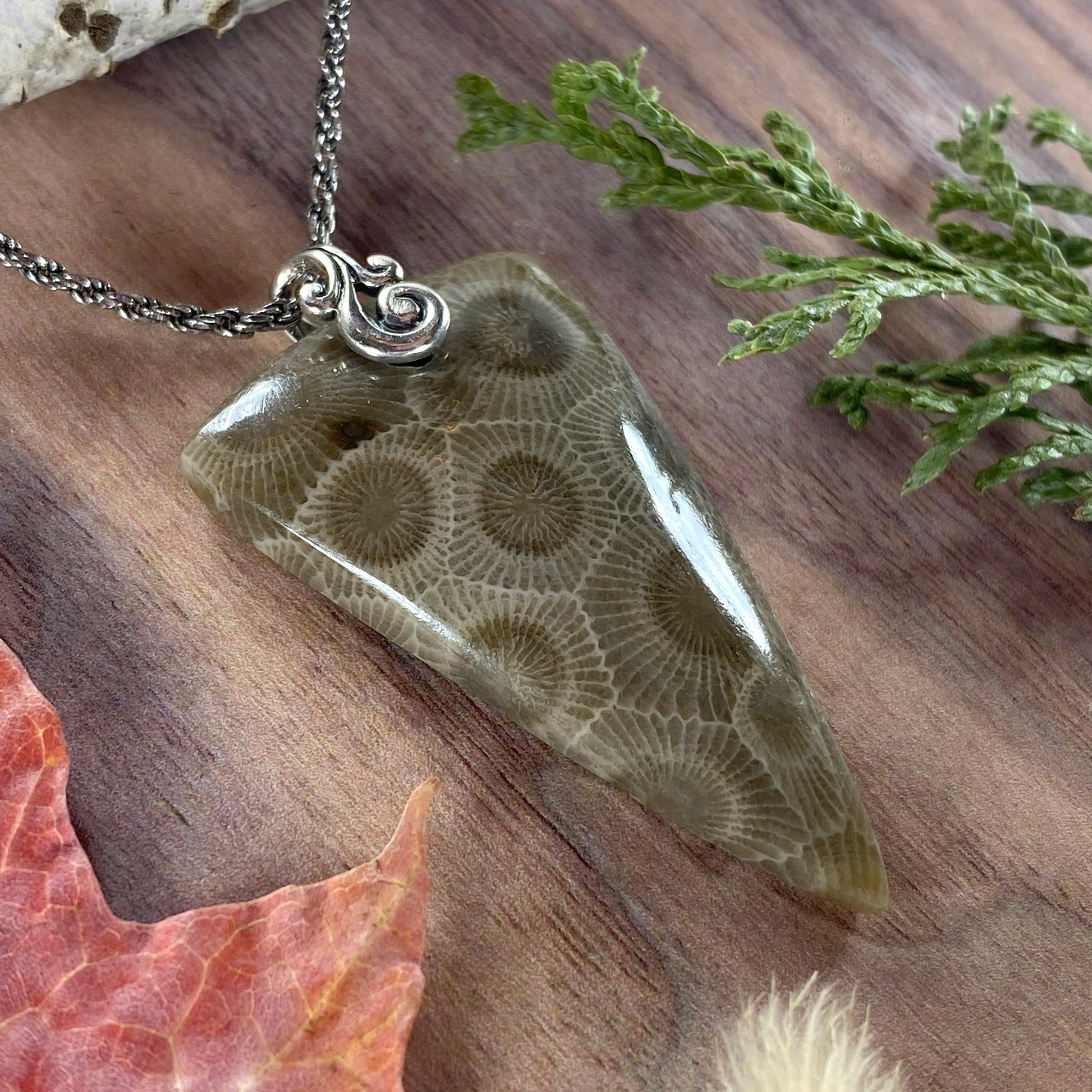 Petoskey Stone Pendant Necklace Front View II - Stone Treasures by the Lake