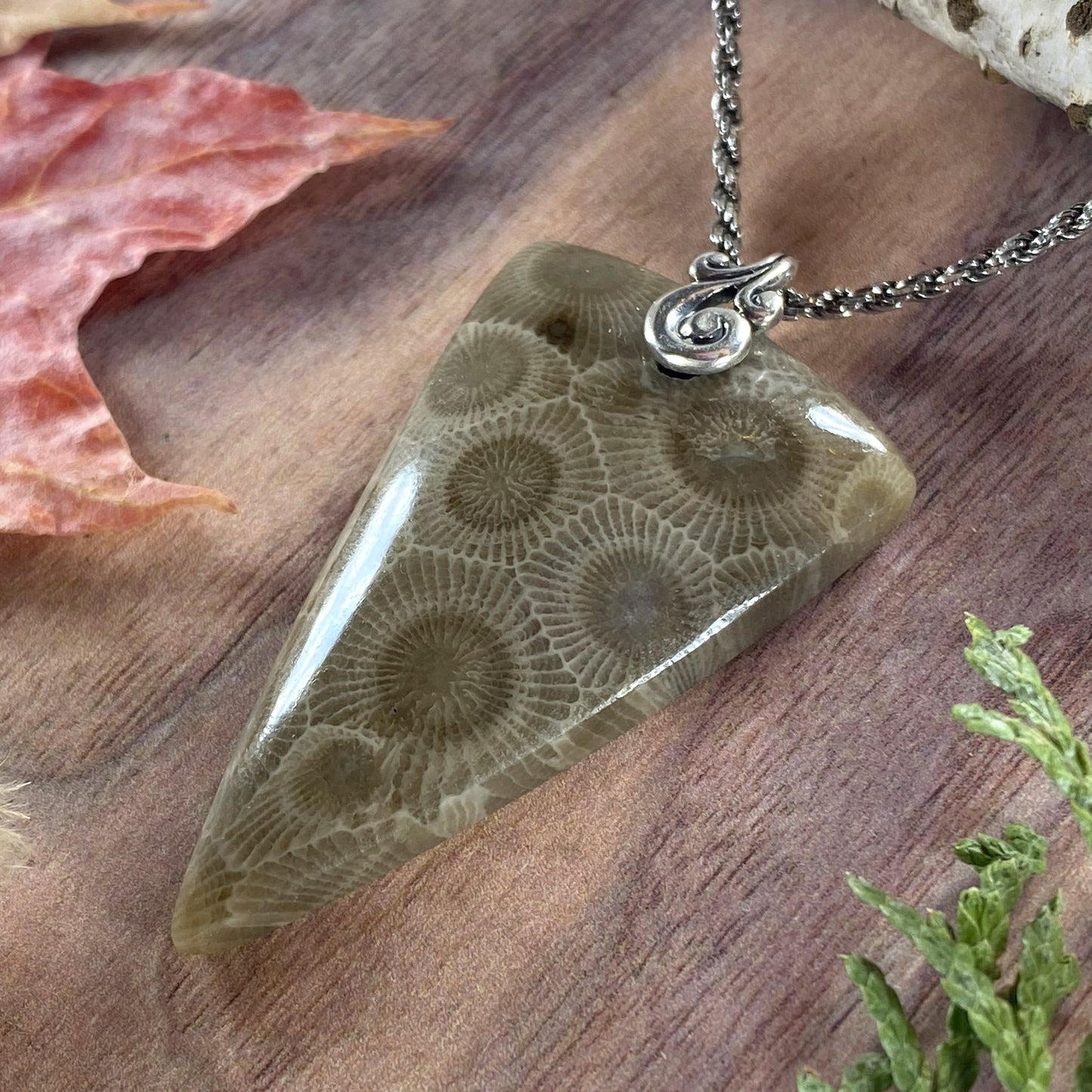 Petoskey Stone Pendant Necklace Front View III - Stone Treasures by the Lake