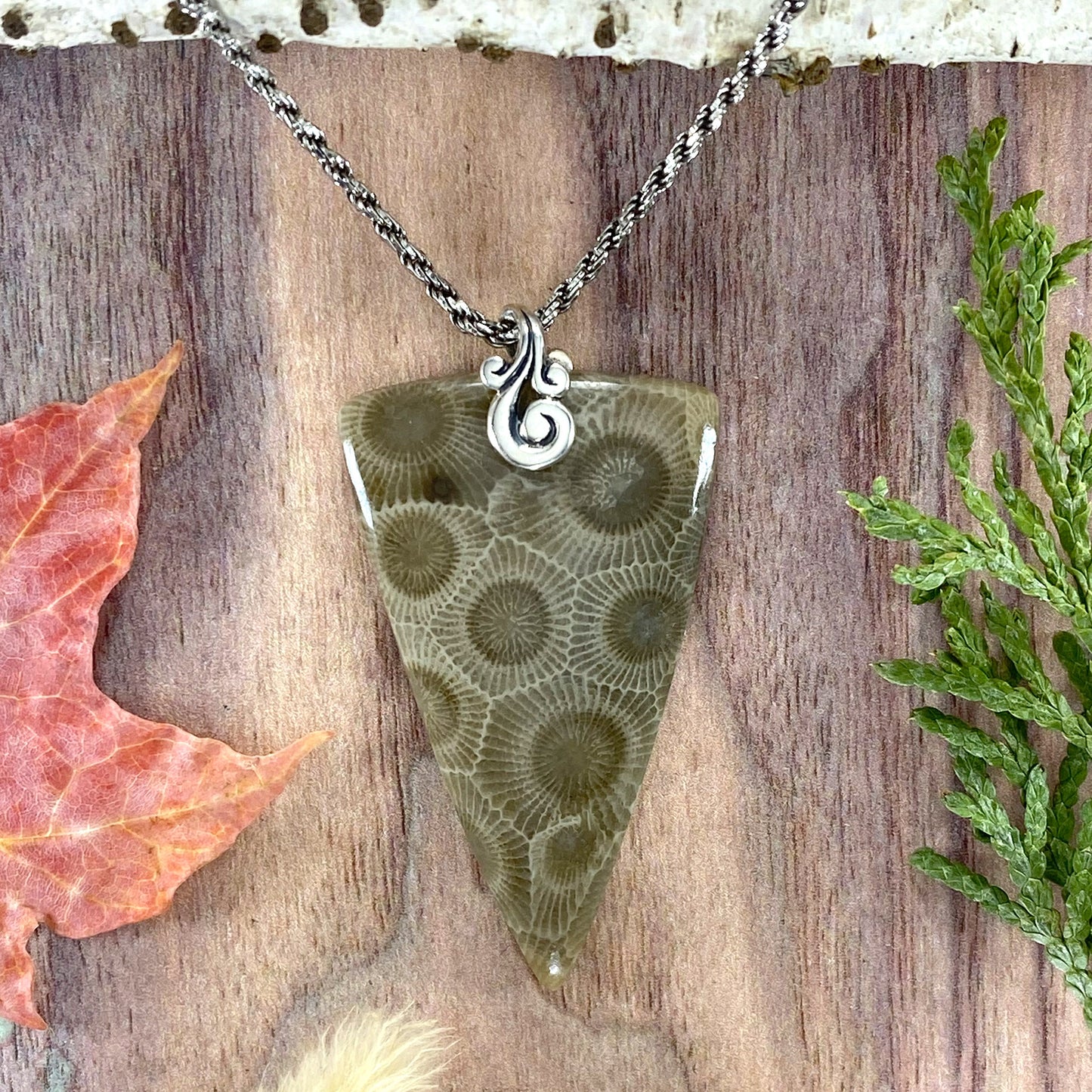 Petoskey Stone Pendant Necklace Front View - Stone Treasures by the Lake