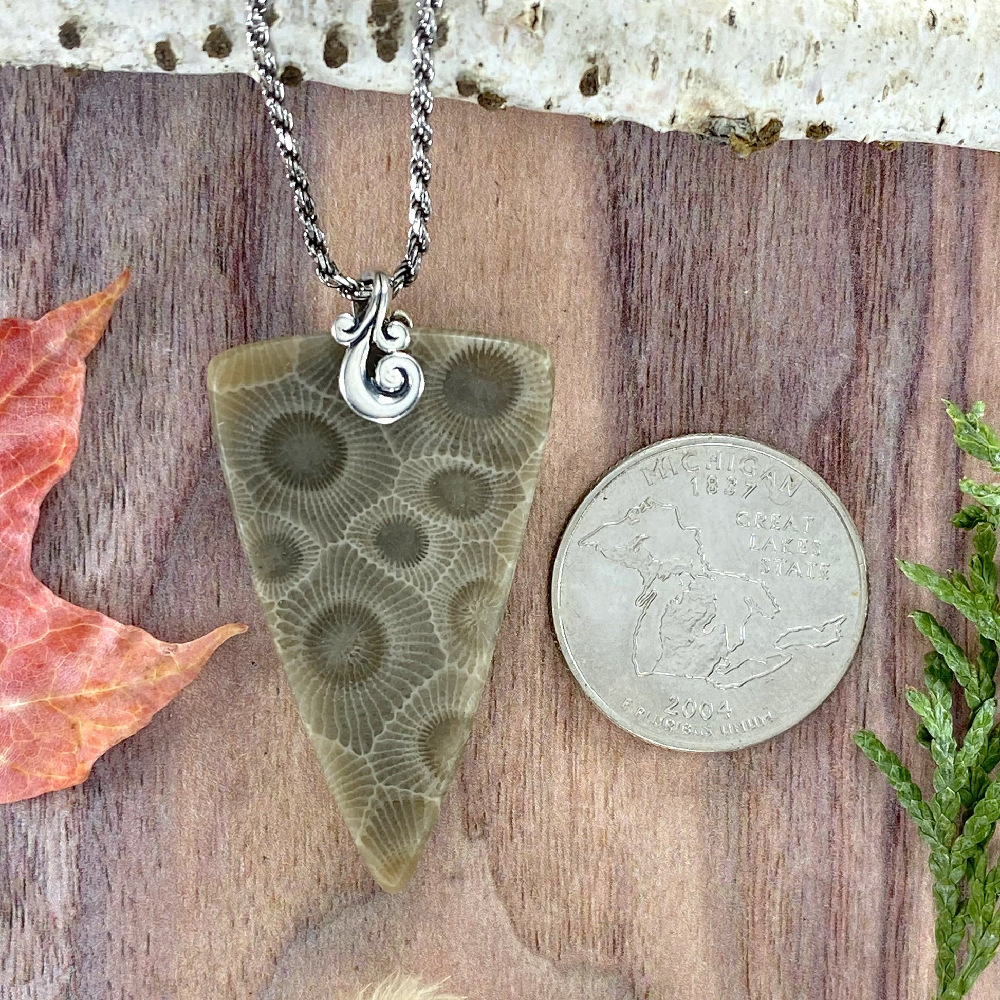 Petoskey Stone Pendant Necklace Back View - Stone Treasures by the Lake