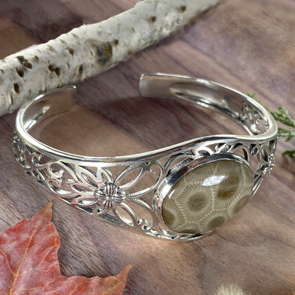 Petoskey Stone Cuff Bracelet Front View III - Stone Treasures by the Lake