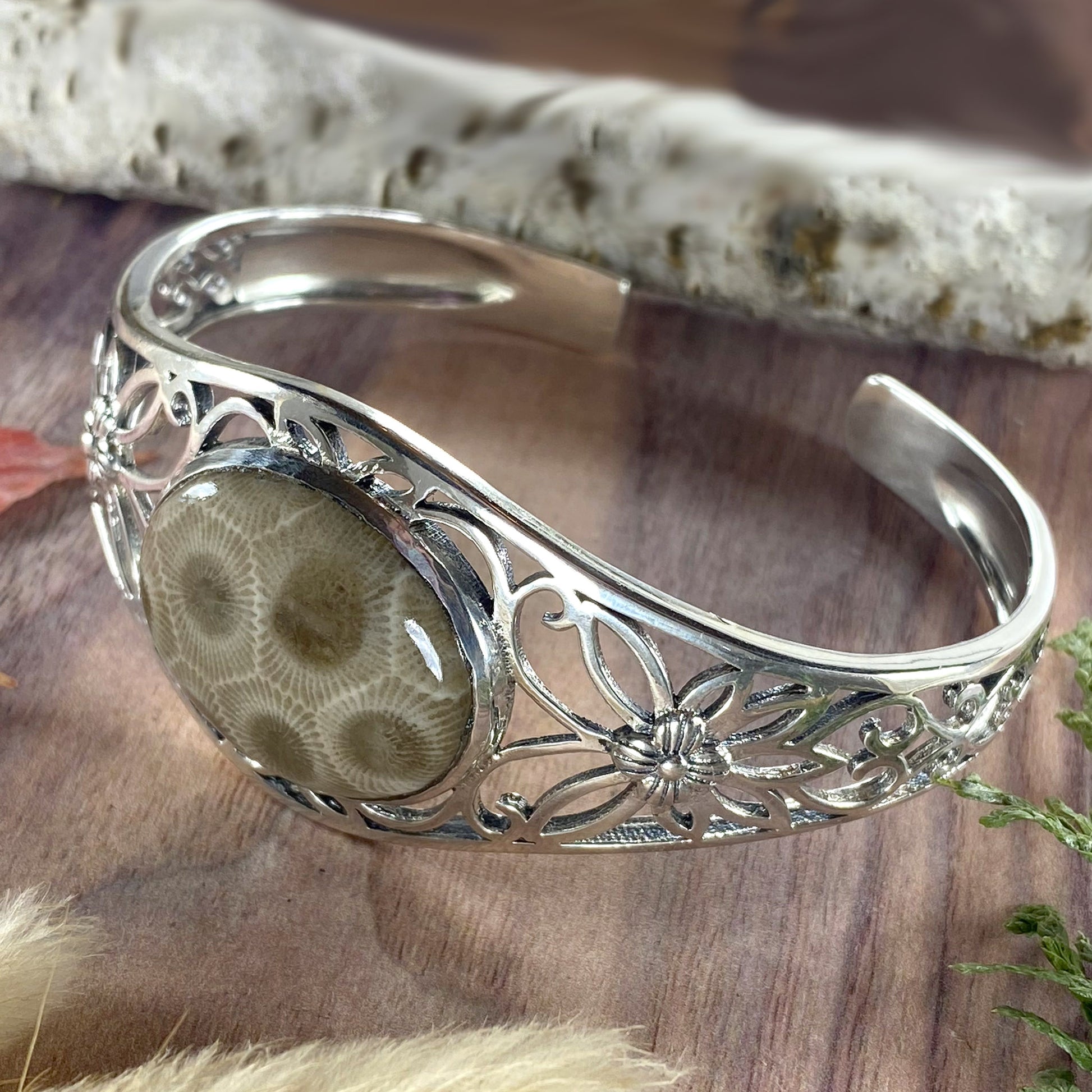 Petoskey Stone Cuff Bracelet Front View II - Stone Treasures by the Lake