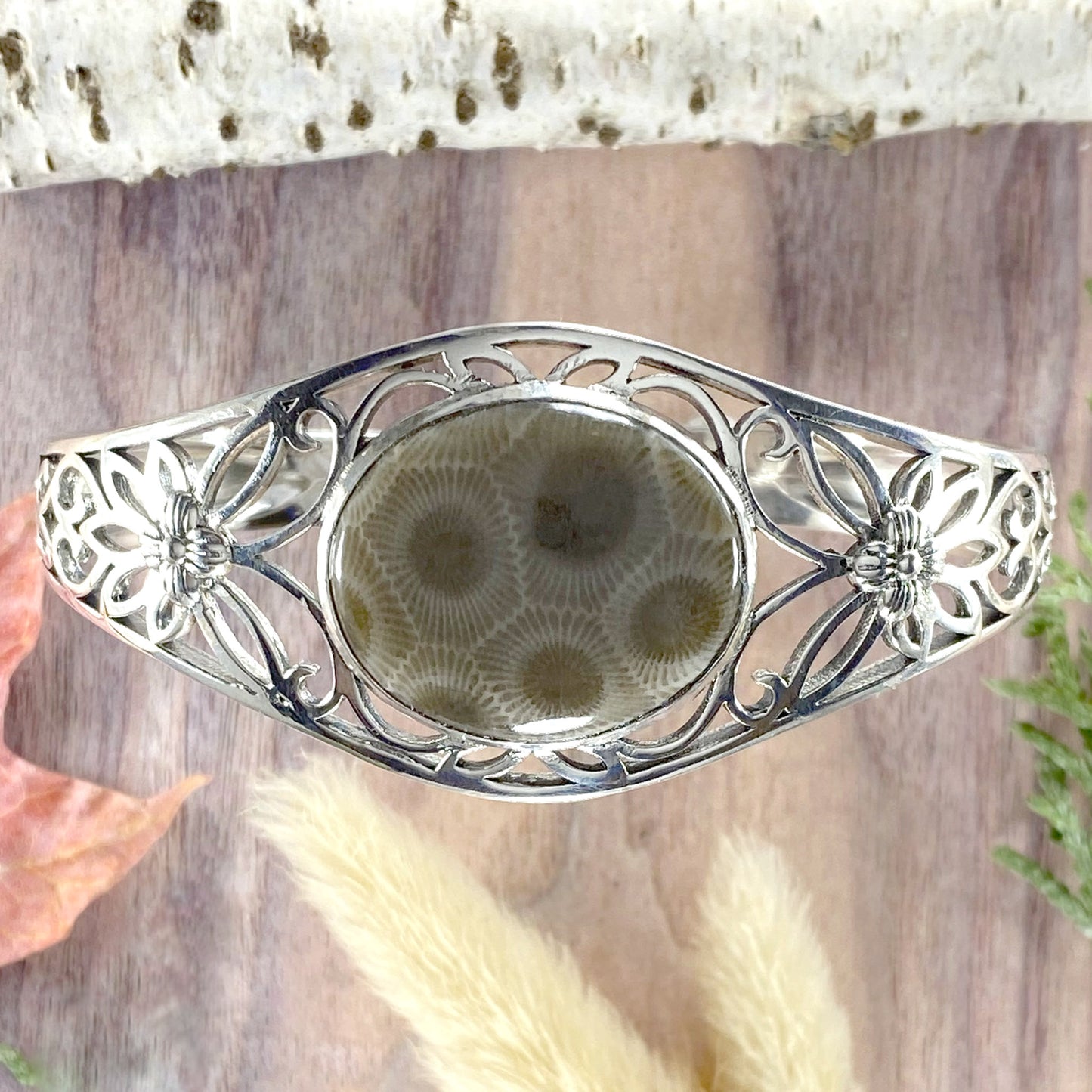 Petoskey Stone Cuff Bracelet Front View - Stone Treasures by the Lake