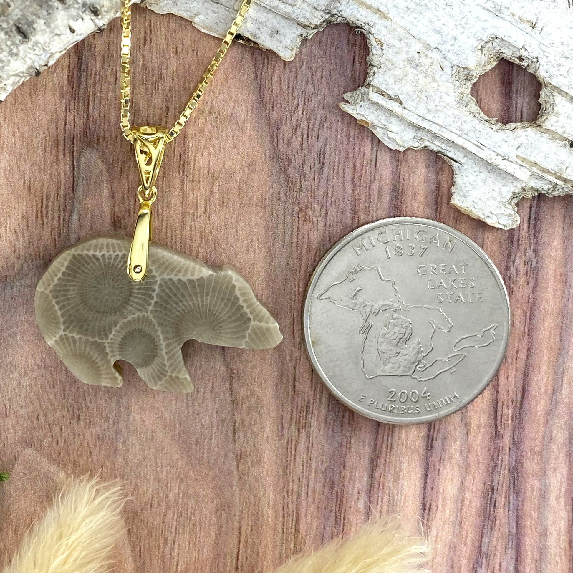 Petoskey Stone Bear Pendant Necklace Back View - Stone Treasures by the Lake