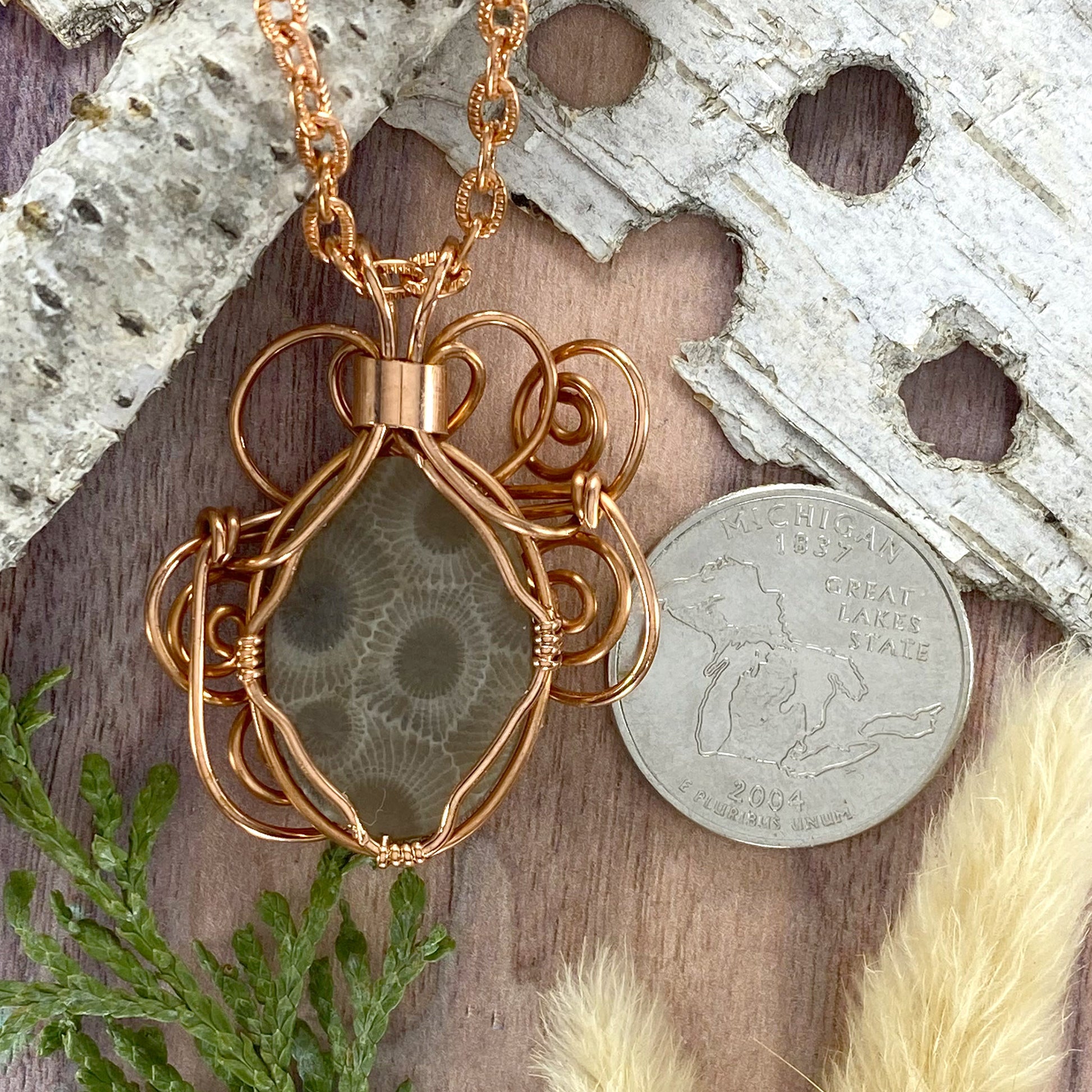Petoskey Stone Wire-Wrapped Necklace Back View - Stone Treasures by the Lake