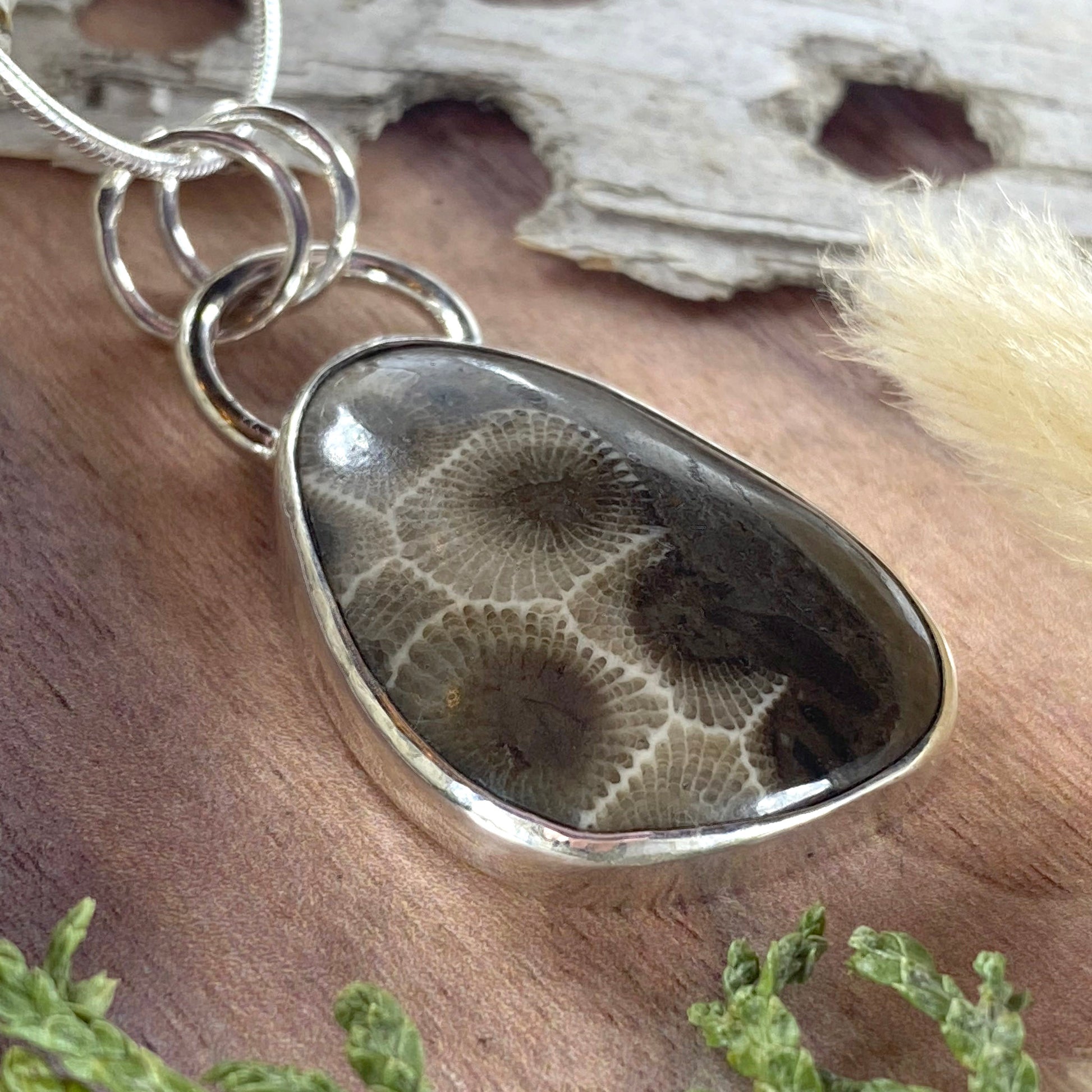 Petoskey Stone Pendant Necklace Front View III - Stone Treasures by the Lake