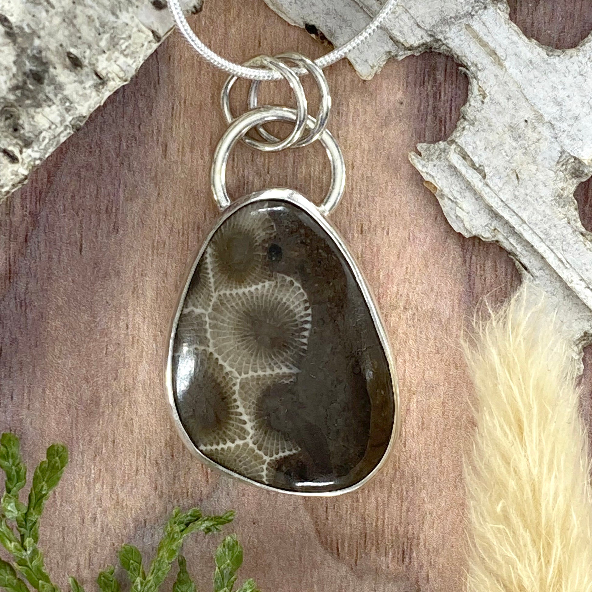 Petoskey Stone Pendant Necklace Front View - Stone Treasures by the Lake