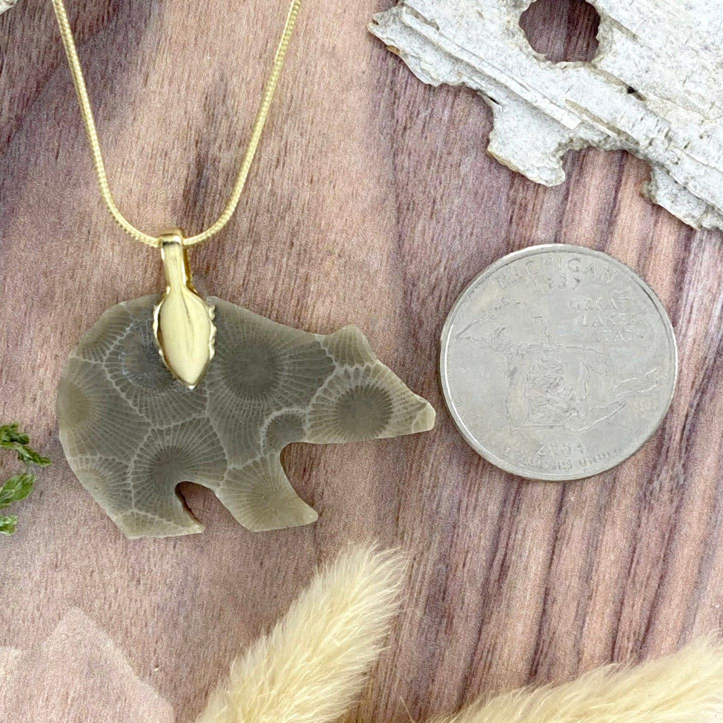 Petoskey Stone Bear Pendant Necklace Back View - Stone Treasures by the Lake