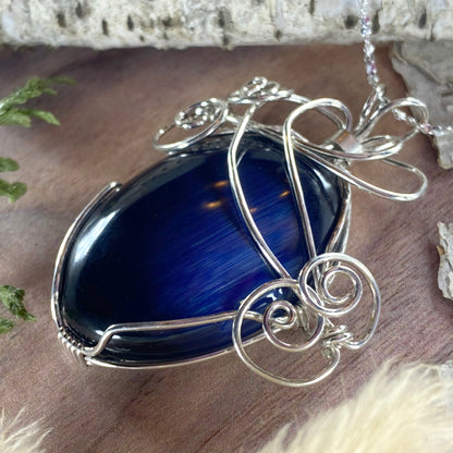 Fiber Optic Glass Wire-Wrapped Pendant Necklace