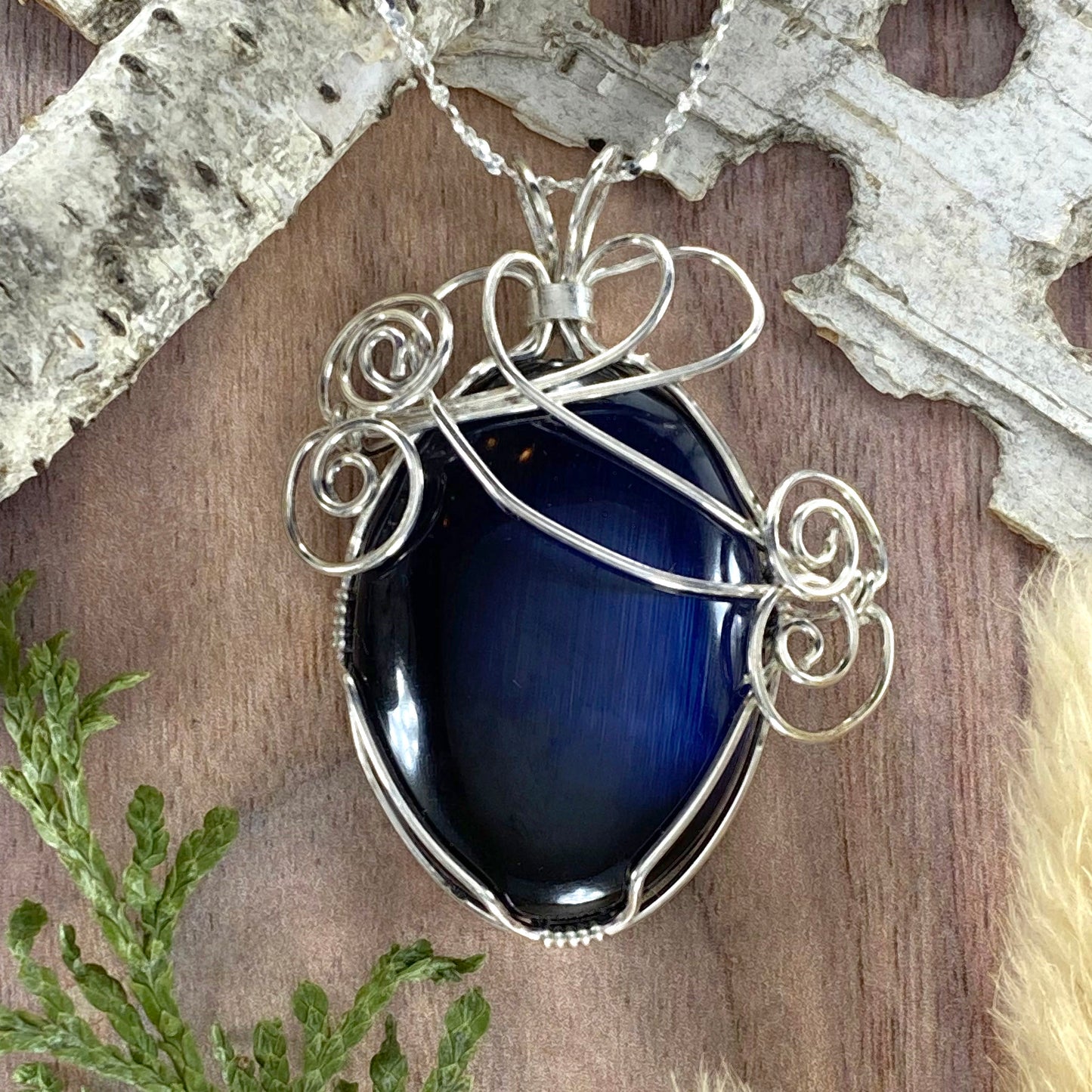 Fiber Optic Glass Wire-Wrapped Pendant Necklace