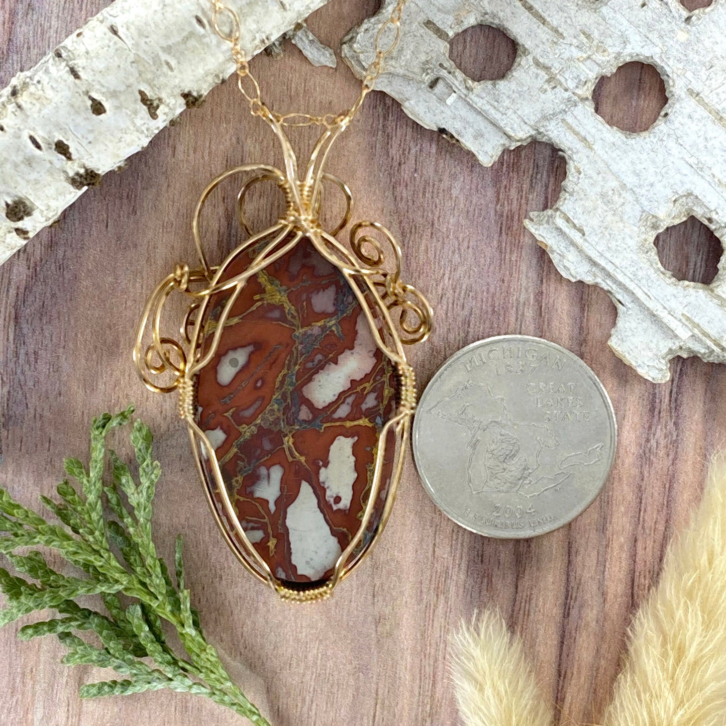 Inca Blanket Rhyolite Wire-Wrapped Necklace Back View - Stone Treasures by the Lake