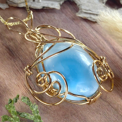 Larimar Wire-Wrapped Necklace Front View II - Stone Treasures by the Lake