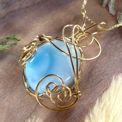 Larimar Wire-Wrapped Necklace Front View III - Stone Treasures by the Lake