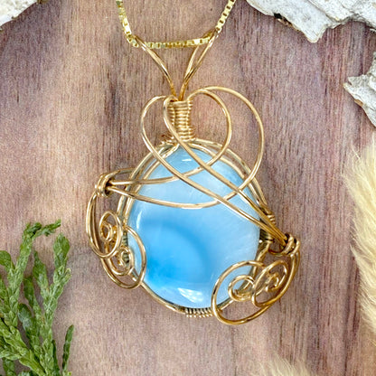 Larimar Wire-Wrapped Necklace Front View - Stone Treasures by the Lake