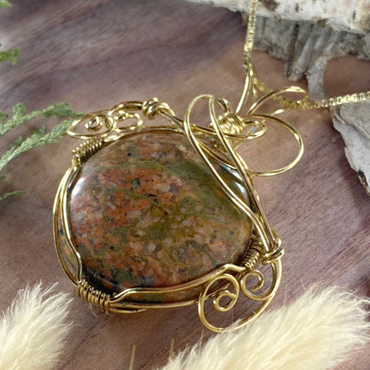 Granite Wire-Wrapped Necklace Front View III - Stone Treasures by the Lake