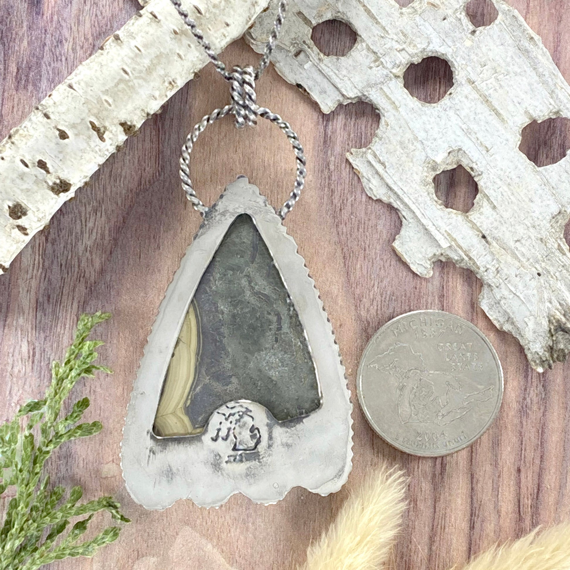 Schalenblende Pendant Necklace Back View - Stone Treasures by the Lake