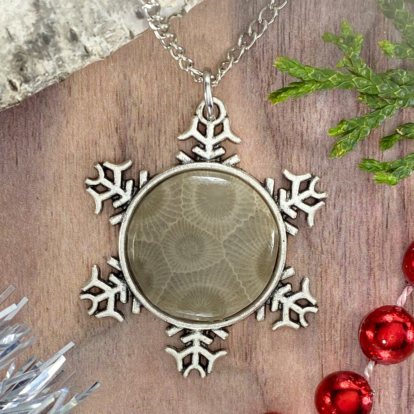 Petoskey Stone Snowflake Pendant Necklace G - Stone Treasures by the Lake