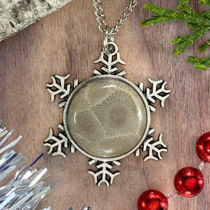 Petoskey Stone Snowflake Pendant Necklace H - Stone Treasures by the Lake