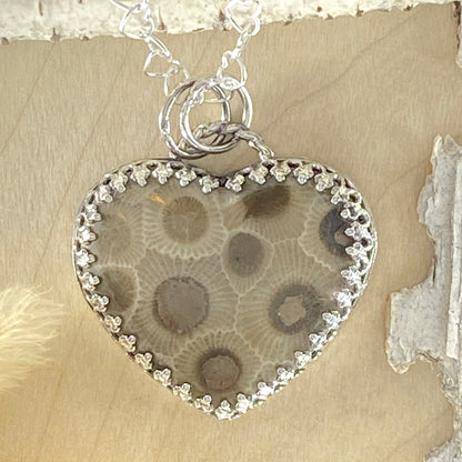 Petoskey Stone Heart Pendant Necklace - Stone Treasures by the Lake