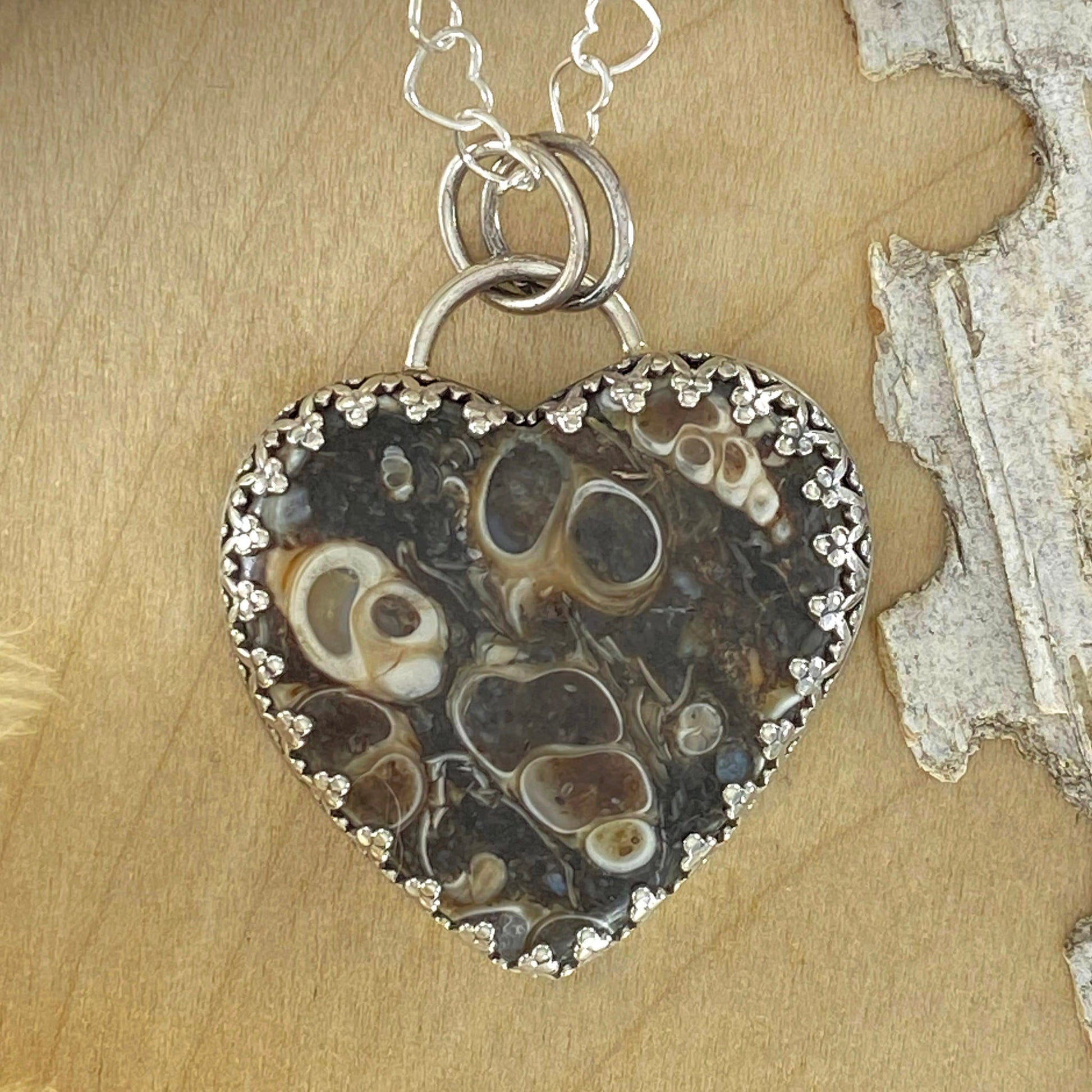 Turritella Agate Heart Pendant Necklace - Stone Treasures by the Lake