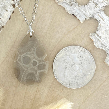 NOTE:  The pendant you receive will be similar to the one pictured.  Since each Petoskey Stone is unique, each pattern will also be unique.  