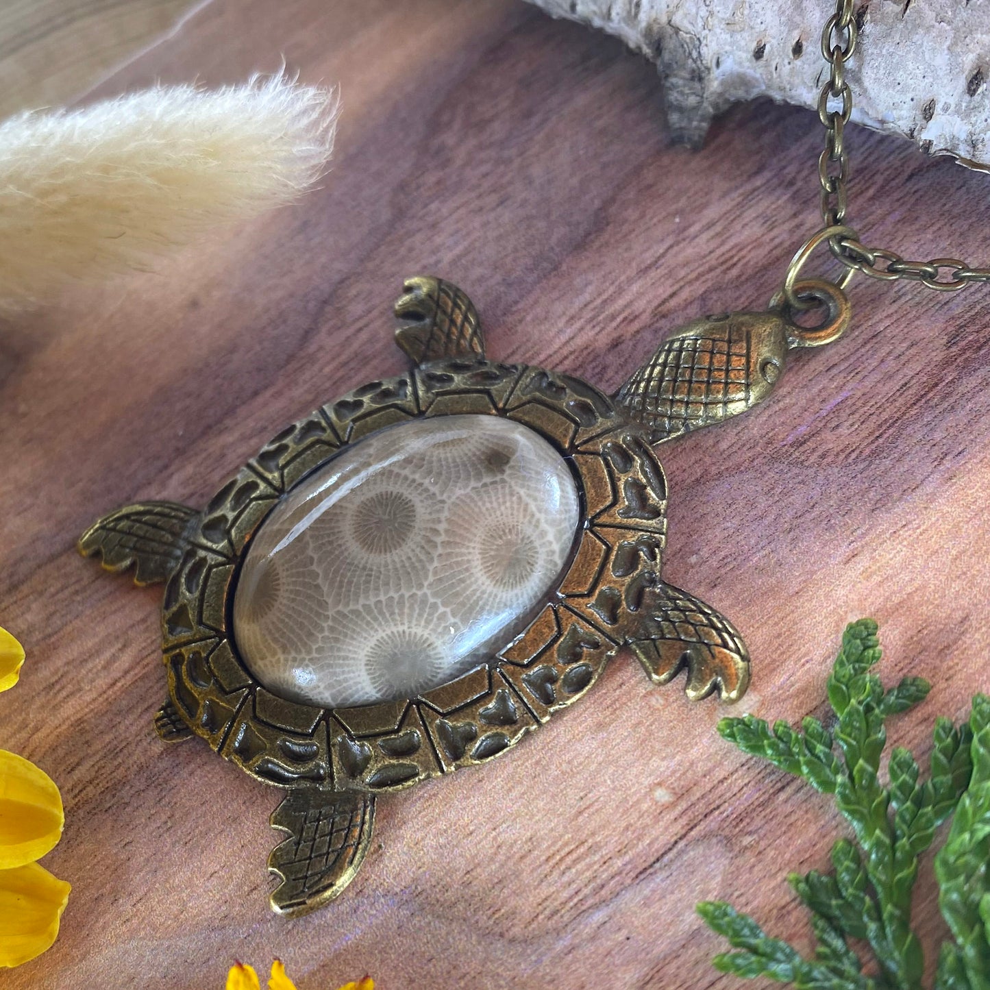 Petoksey Stone Turtle Pendant Necklace II - Stone Treasures by the Lake