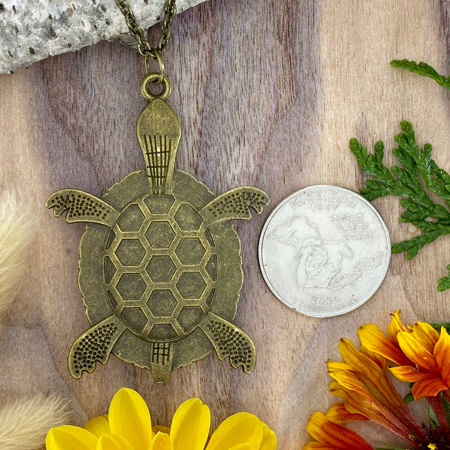 Petoksey Stone Turtle Pendant Necklace Back View - Stone Treasures by the Lake