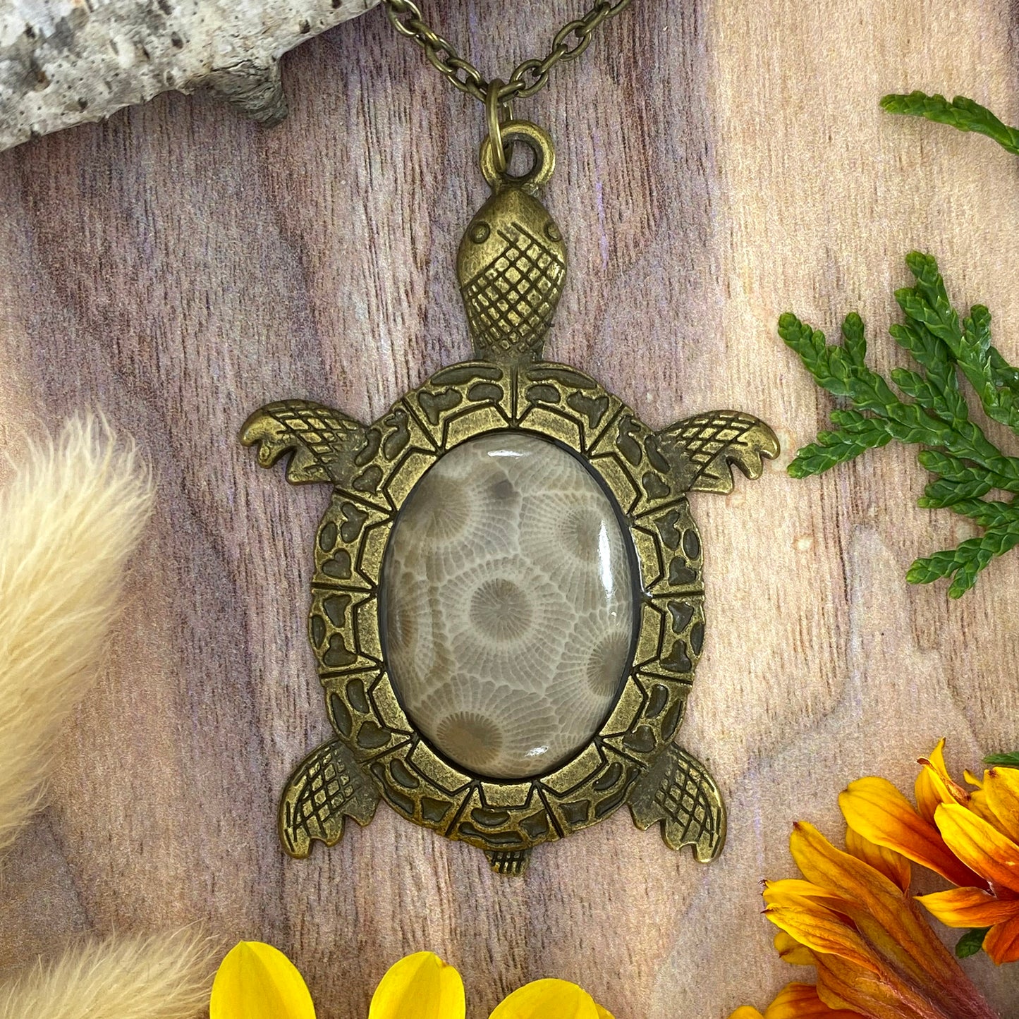 Petoksey Stone Turtle Pendant Necklace - Stone Treasures by the Lake