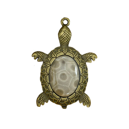 Petoksey Stone Turtle Pendant Necklace Front View - Stone Treasures by the Lake