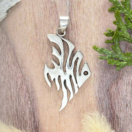 Sterling Silver Angelfish Pendant Front View - Stone Treasures by the Lake
