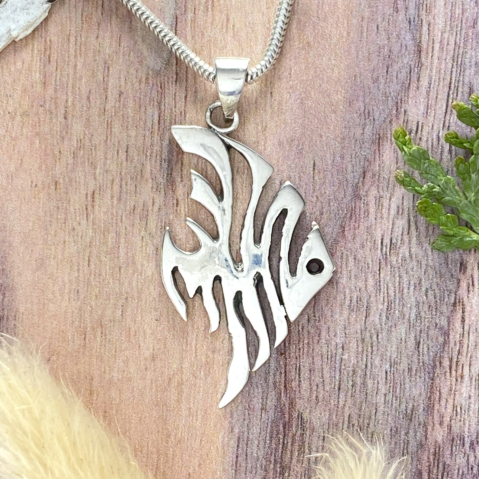 Sterling Silver Angelfish Pendant Front View III - Stone Treasures by the Lake