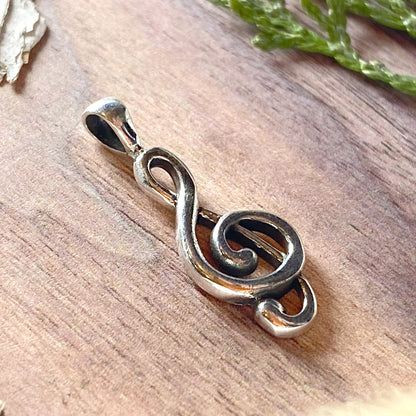 Sterling Silver Treble Clef Pendant Front View II - Stone Treasures by the Lake