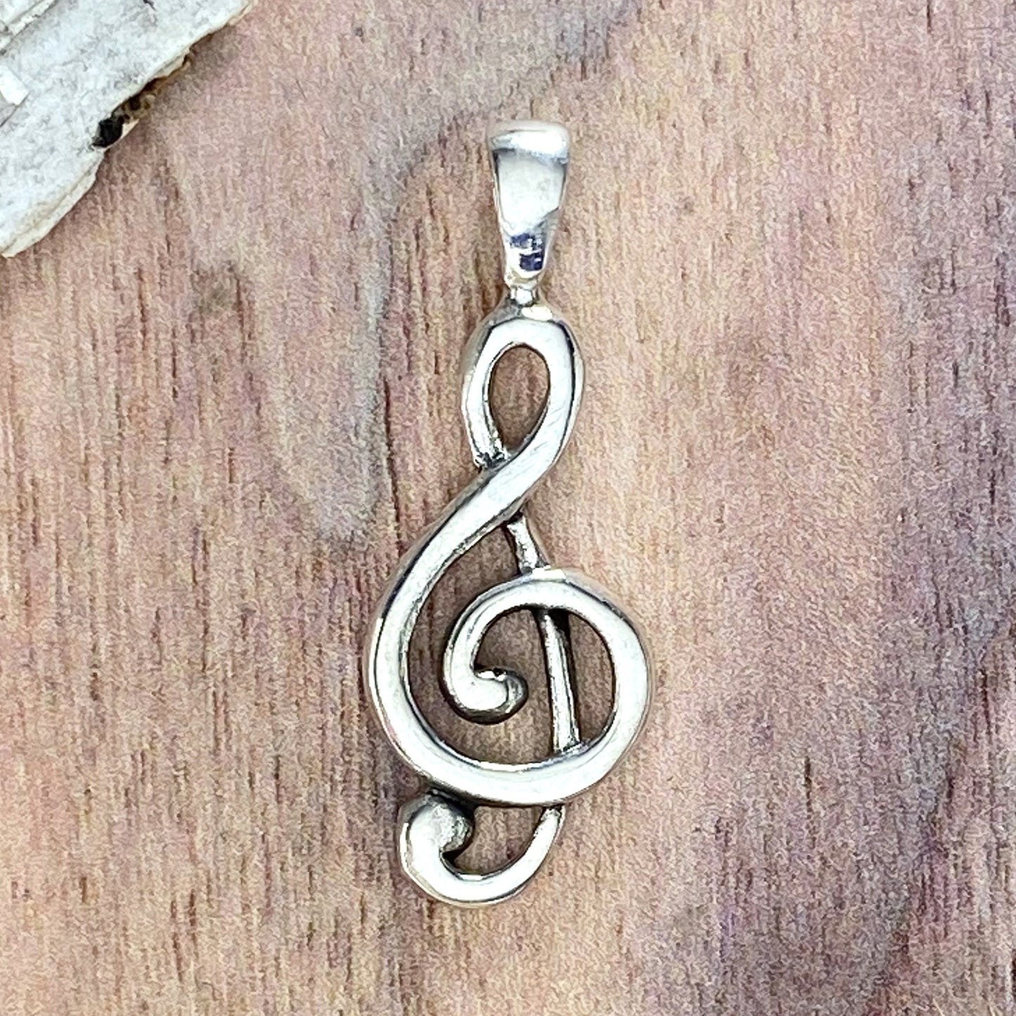 Sterling Silver Treble Clef Pendant Front View - Stone Treasures by the Lake