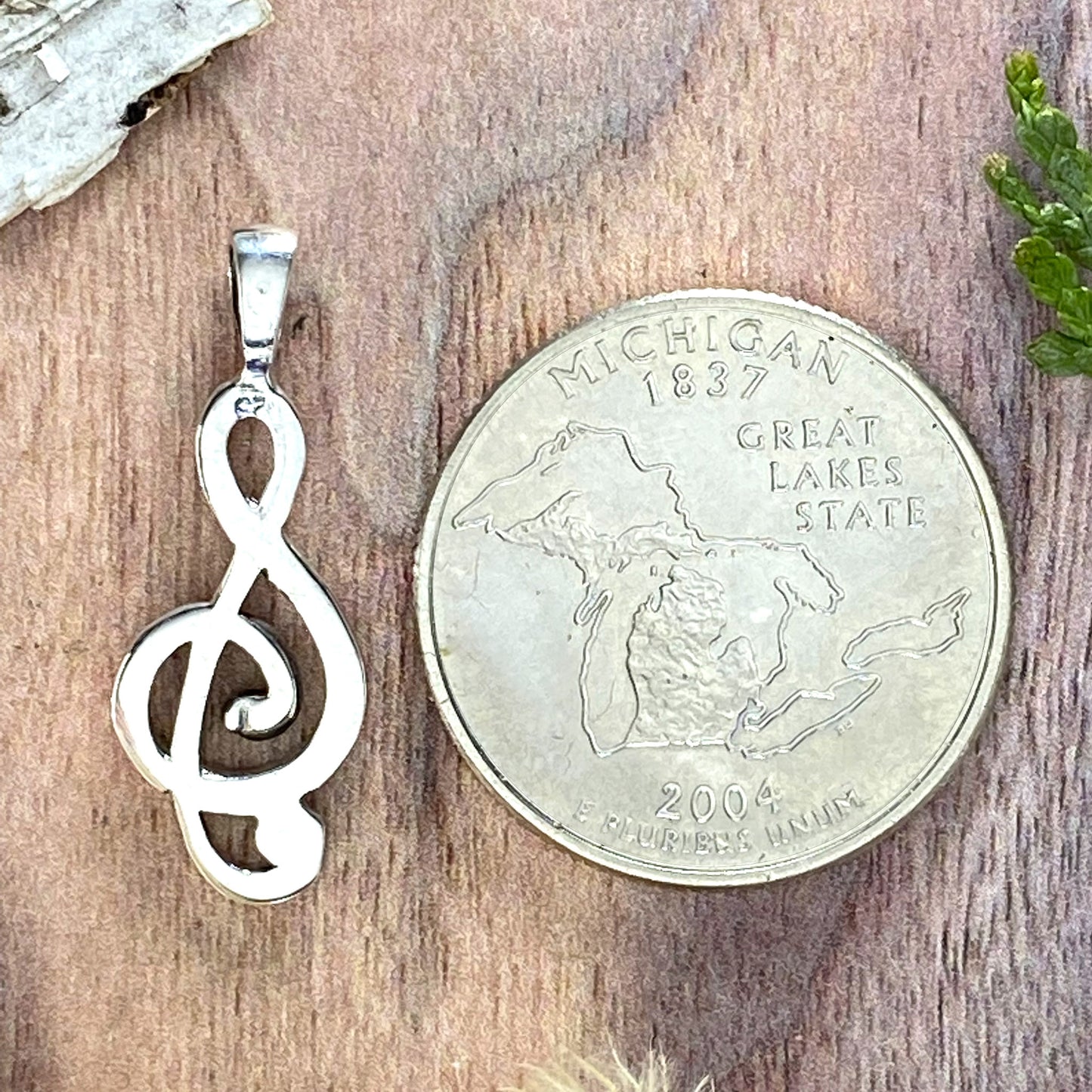 Sterling Silver Treble Clef Pendant Back View - Stone Treasures by the Lake