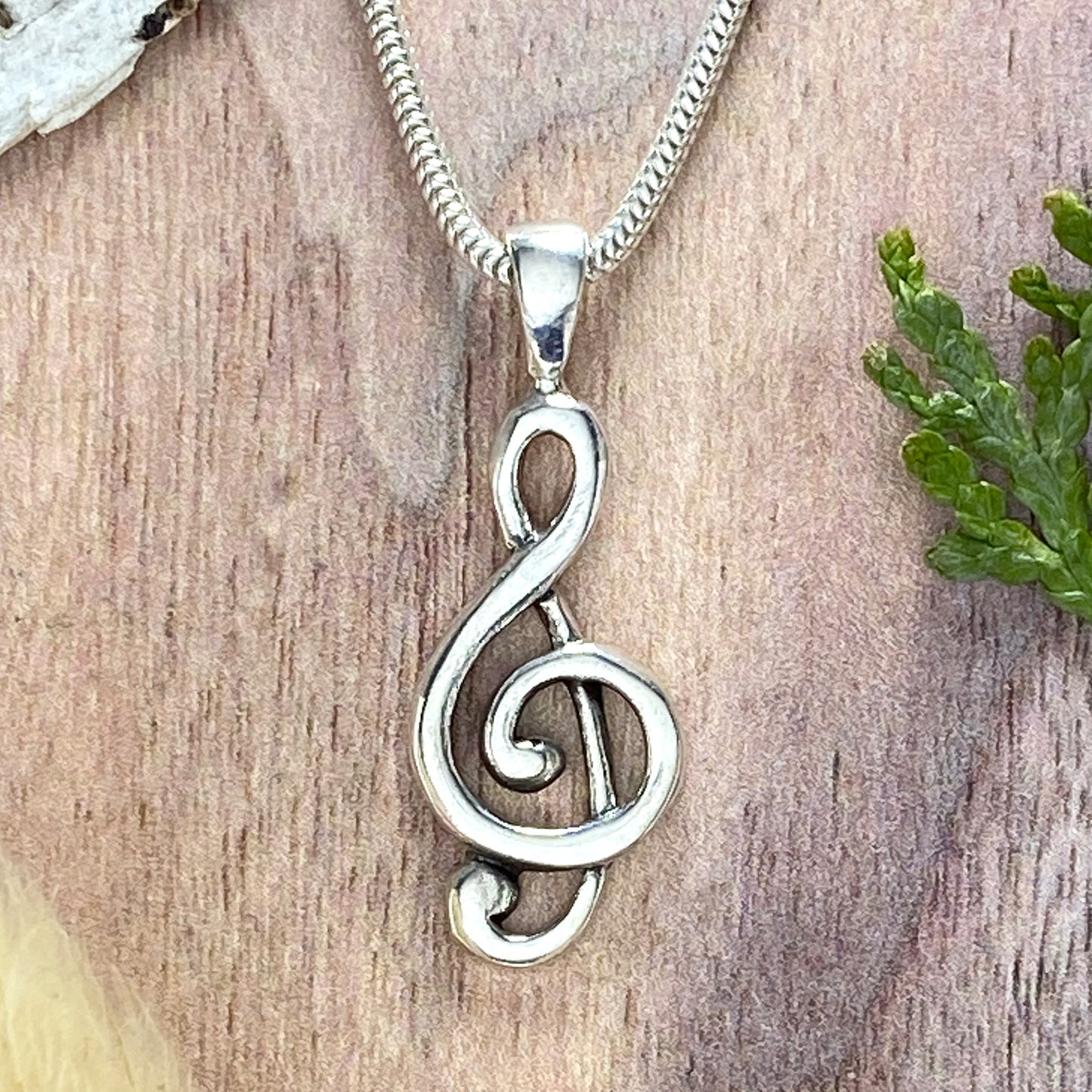 Sterling Silver Treble Clef Pendant Front View III - Stone Treasures by the Lake