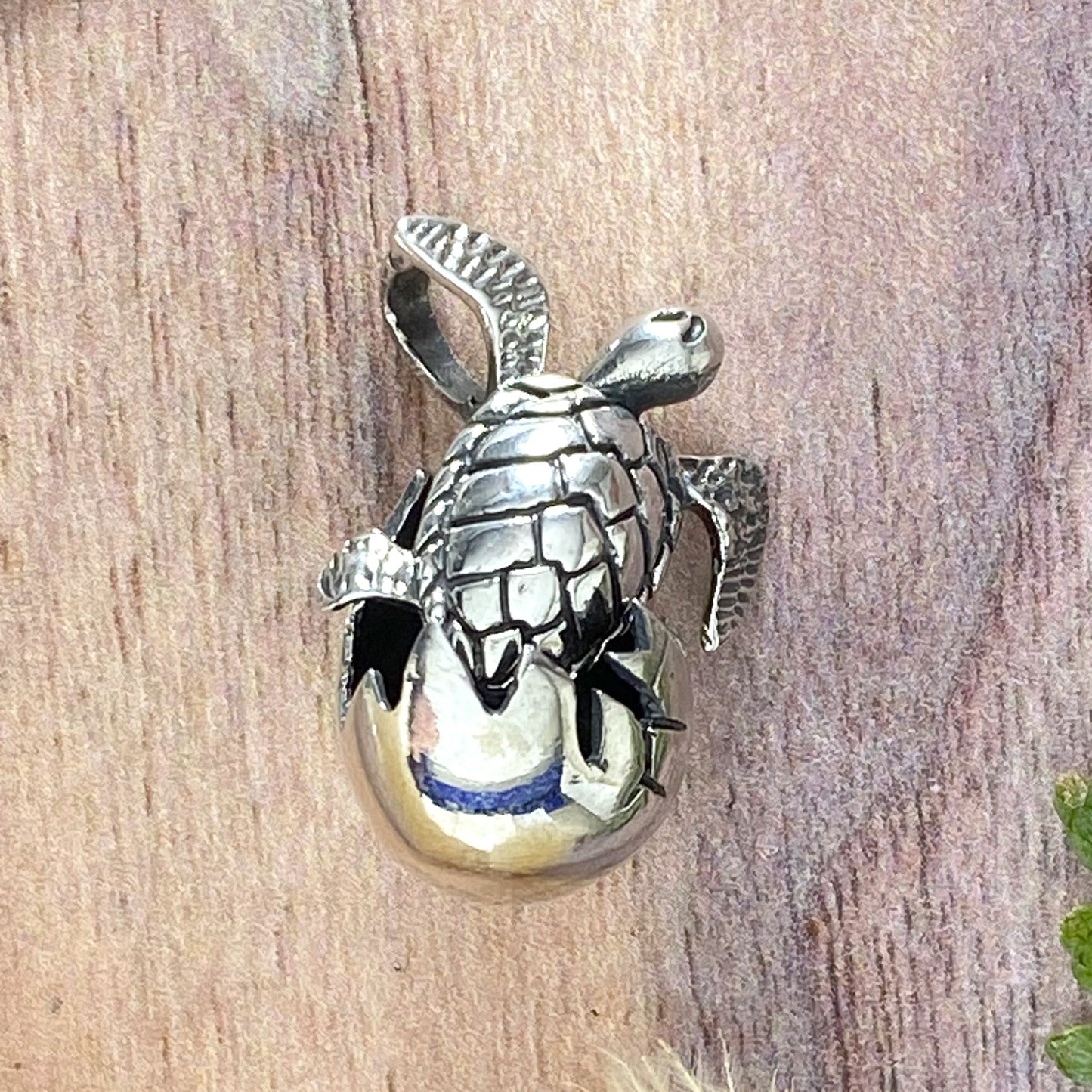 Sterling Silver Hatching Turtle Pendant Front View - Stone Treasures by the Lake