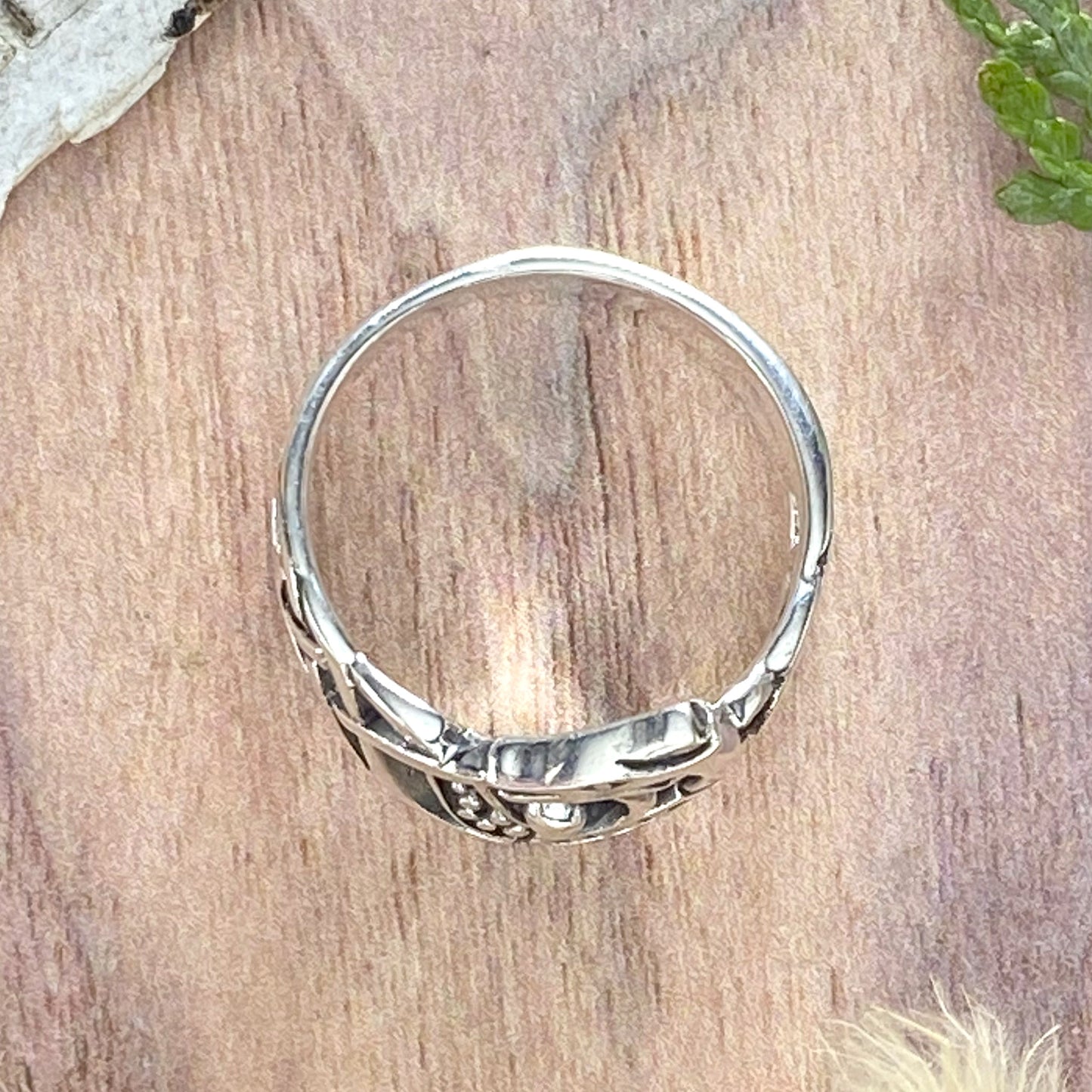 Solid Sterling Silver Dragon Ring Top View - Stone Treasures by the Lake