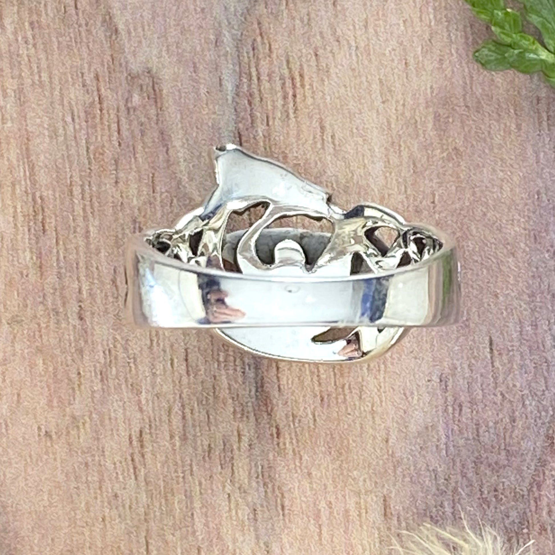 Solid Sterling Silver Dragon Ring Top View II - Stone Treasures by the Lake